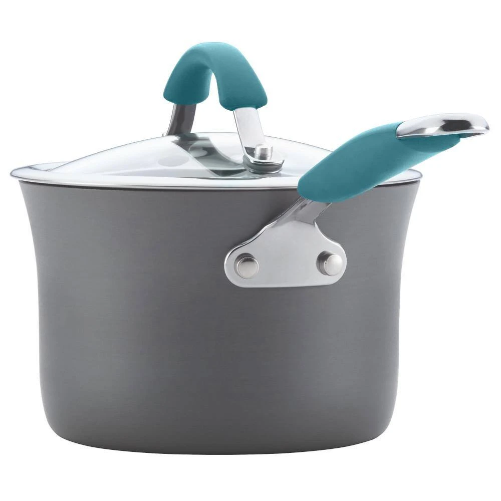 Cucina 3 qt. Aluminum Nonstick Sauce Pan in Agave Blue with Glass Lid by Rachael Ray - Image 2