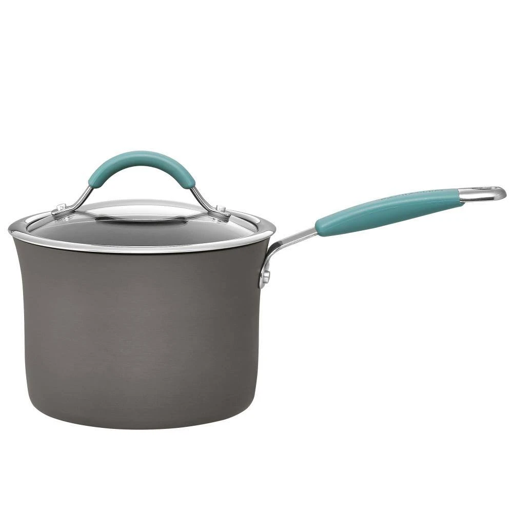 Cucina 3 qt. Aluminum Nonstick Sauce Pan in Agave Blue with Glass Lid by Rachael Ray - Image 3