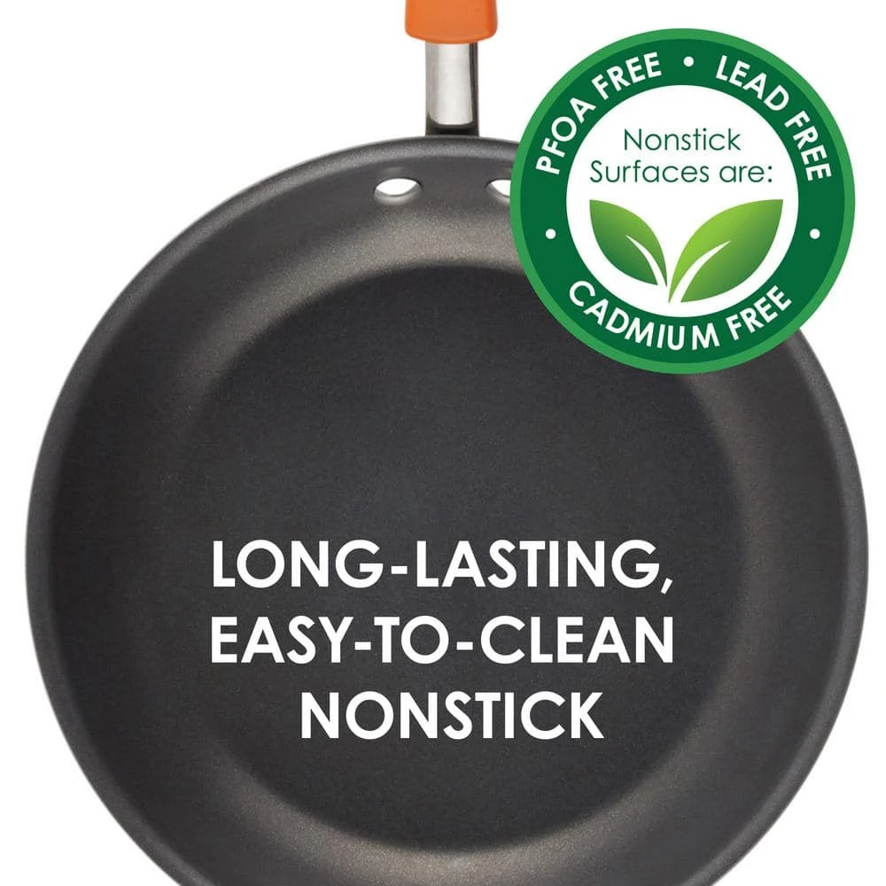 Classic Brights 5 qt. Hard-Anodized Aluminum Nonstick Saute Pan in Orange and Gray with Glass Lid by Rachael Ray - Image 8