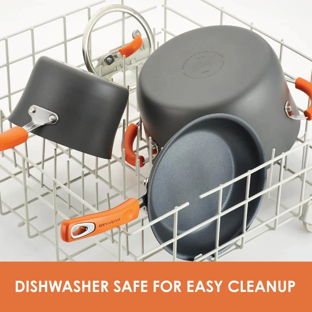 Classic Brights 5 qt. Hard-Anodized Aluminum Nonstick Saute Pan in Orange and Gray with Glass Lid by Rachael Ray - Image 6