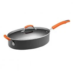 Classic Brights 5 qt. Hard-Anodized Aluminum Nonstick Saute Pan in Orange and Gray with Glass Lid by Rachael Ray