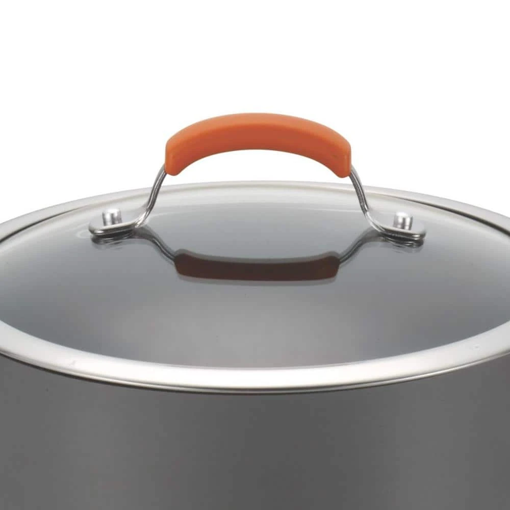 Classic Brights 5 qt. Hard-Anodized Aluminum Nonstick Saute Pan in Orange and Gray with Glass Lid by Rachael Ray - Image 10