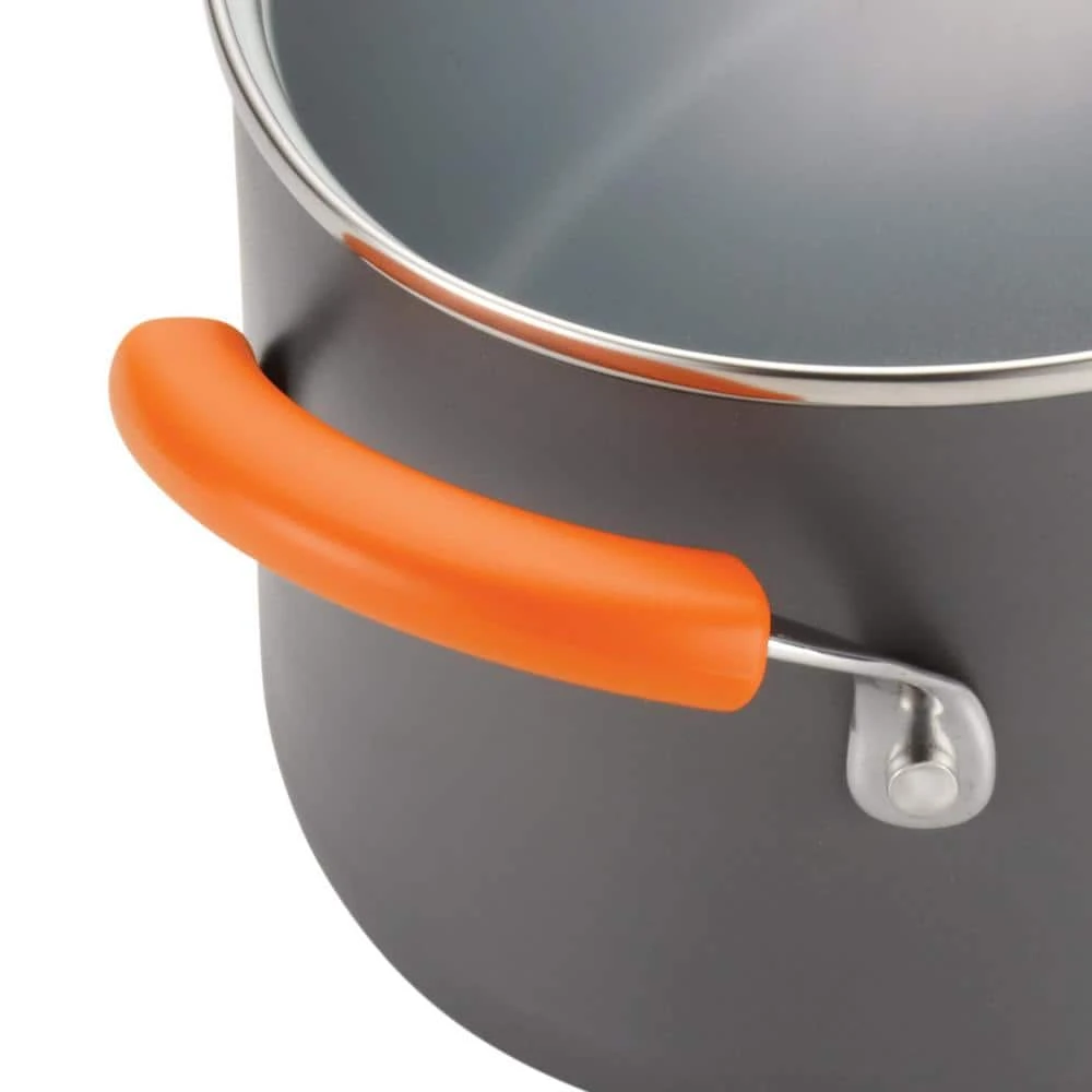 Classic Brights 5 qt. Hard-Anodized Aluminum Nonstick Saute Pan in Orange and Gray with Glass Lid by Rachael Ray - Image 9