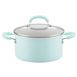 Create Delicious 6 qt. Aluminum Nonstick Stock Pot in Teal Shimmer with Glass Lid by Rachael Ray