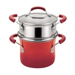 Classic Brights 3 qt. Aluminum Multi-Pot in Cranberry Red Gradient with Glass Lid by Rachael Ray