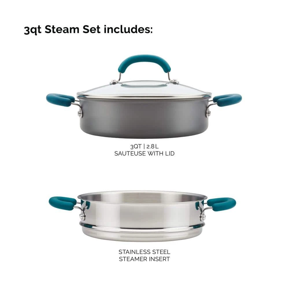 3 qt. Create Delicious Hard Anodized Aluminum Nonstick Steam Set, Gray by Rachael Ray - Image 4
