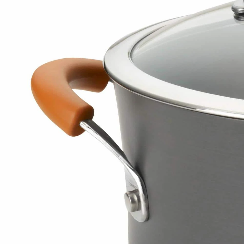 Classic Brights 8 qt. Hard-Anodized Aluminum Nonstick Stock Pot in Orange and Gray with Glass Lid by Rachael Ray - Image 9