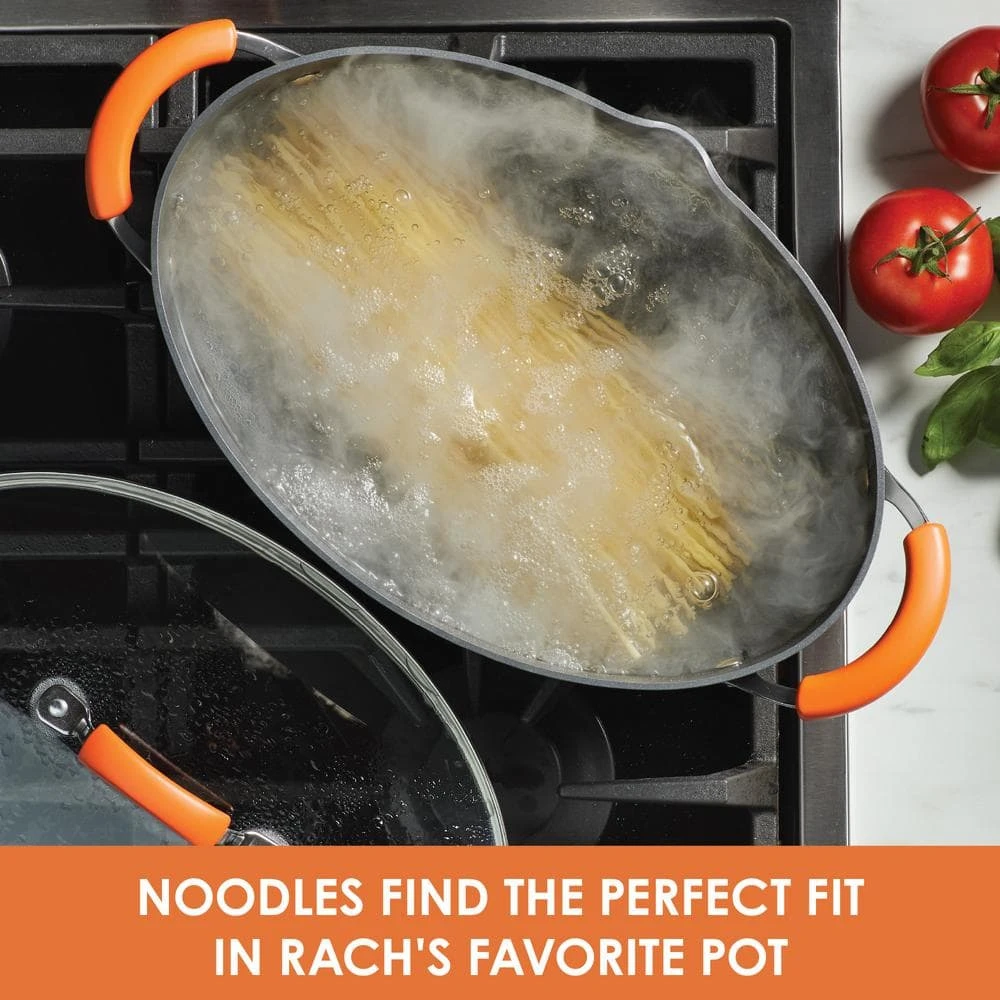 Classic Brights 8 qt. Hard-Anodized Aluminum Nonstick Stock Pot in Orange and Gray with Glass Lid by Rachael Ray - Image 4