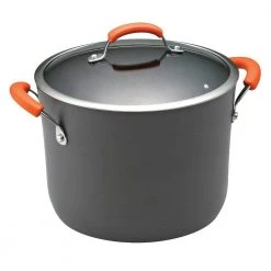 Classic Brights 10 qt. Hard-Anodized Aluminum Nonstick Stock Pot in Orange and Gray with Glass Lid by Rachael Ray