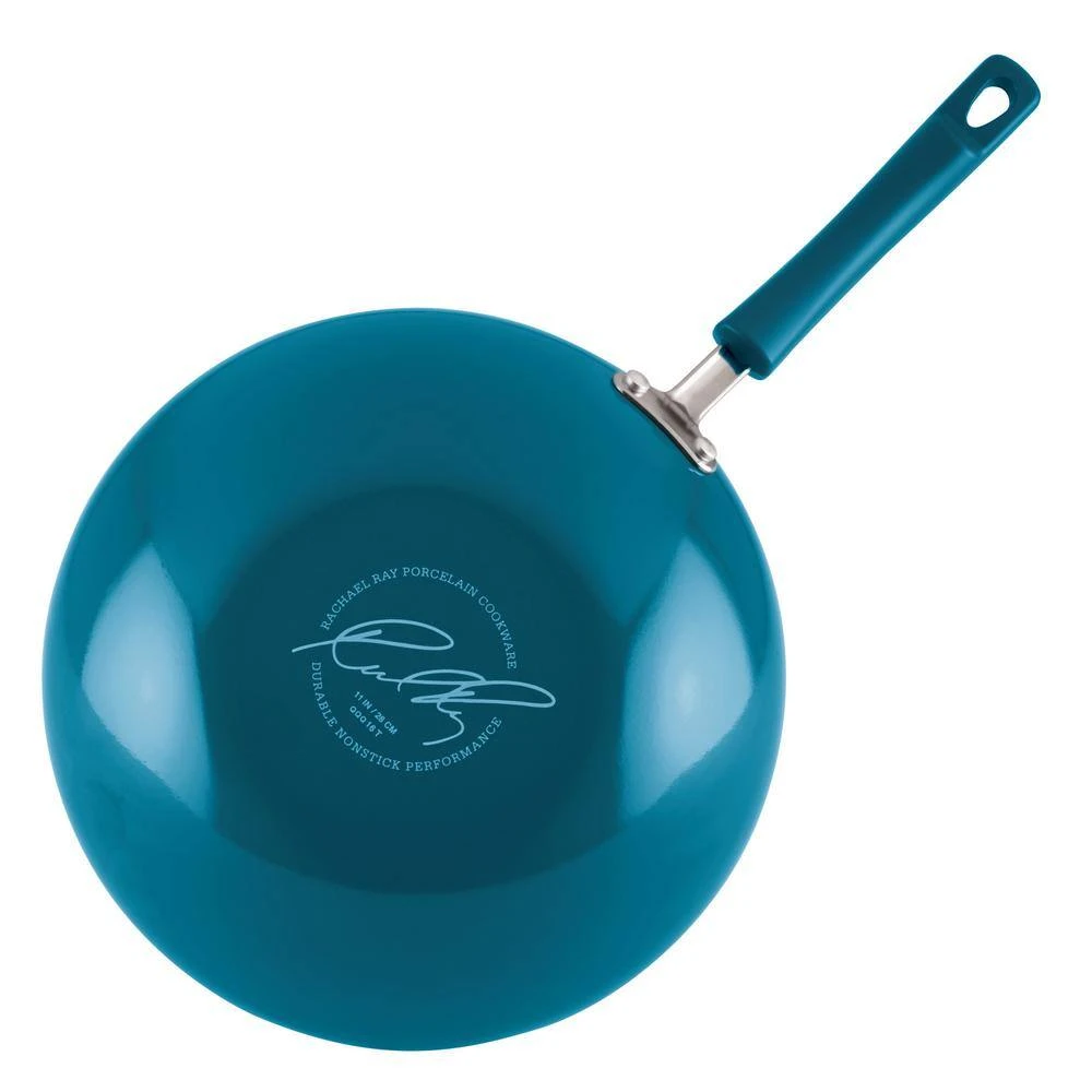 Classic Brights 11 in. Aluminum Nonstick Stir Fry Pan in Marine Blue Gradient with Glass Lid by Rachael Ray - Image 2