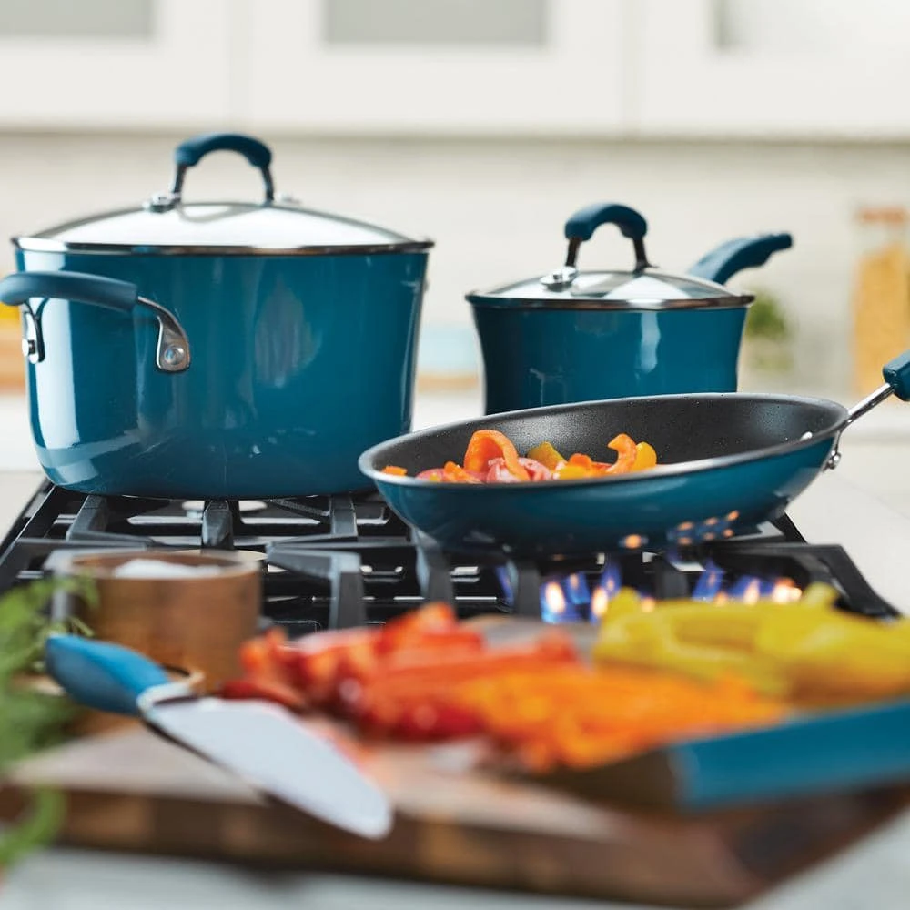 Classic Brights 11 in. Aluminum Nonstick Stir Fry Pan in Marine Blue Gradient with Glass Lid by Rachael Ray - Image 11