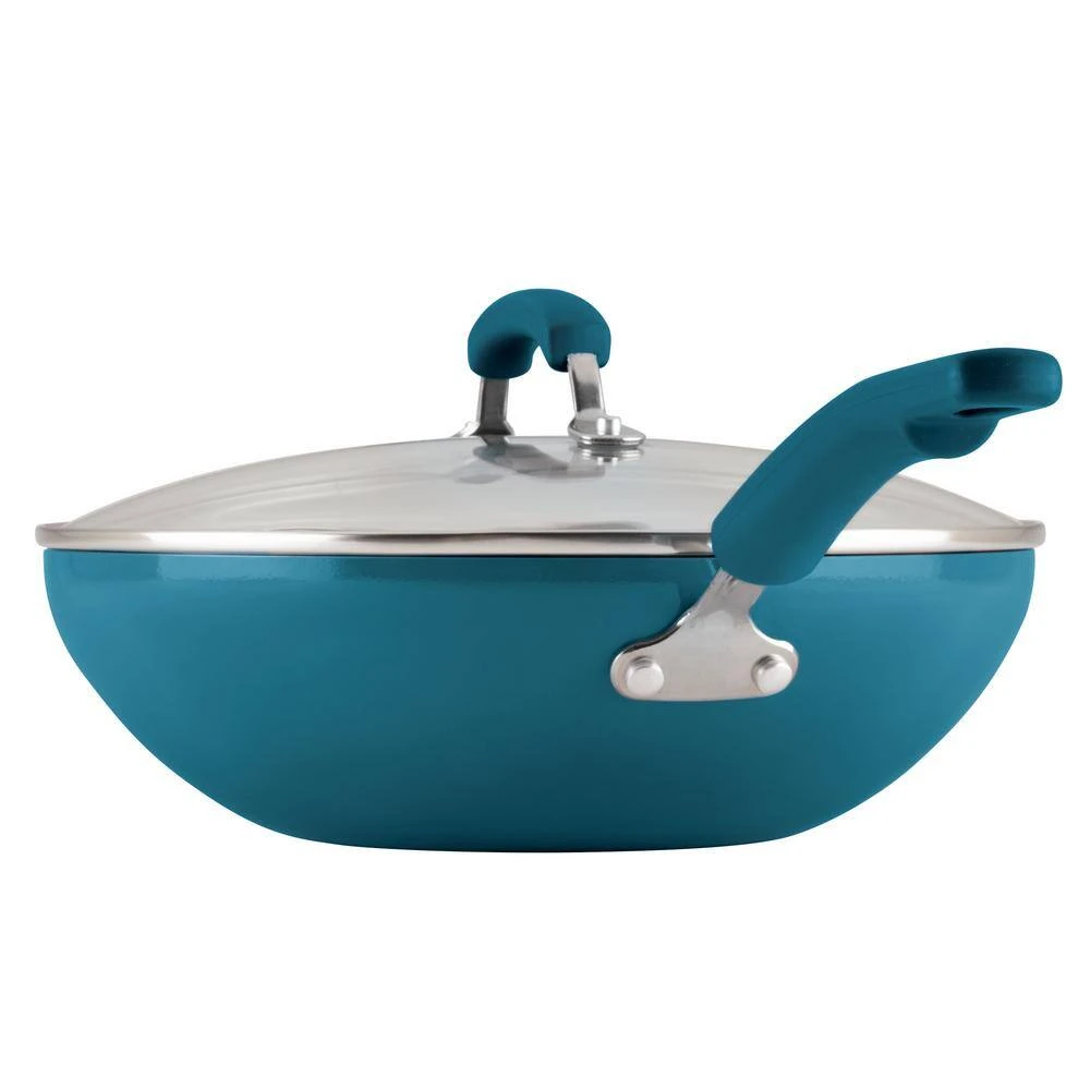 Classic Brights 11 in. Aluminum Nonstick Stir Fry Pan in Marine Blue Gradient with Glass Lid by Rachael Ray - Image 3