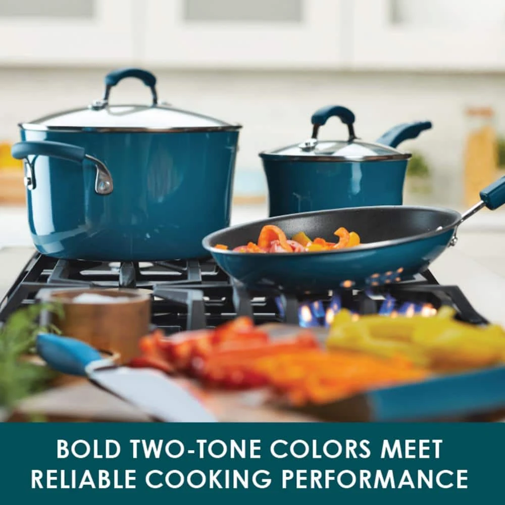 Classic Brights 11 in. Aluminum Nonstick Stir Fry Pan in Marine Blue Gradient with Glass Lid by Rachael Ray - Image 5