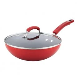Classic Brights 11 in. Aluminum Nonstick Stir Fry Pan in Red Gradient with Glass Lid by Rachael Ray