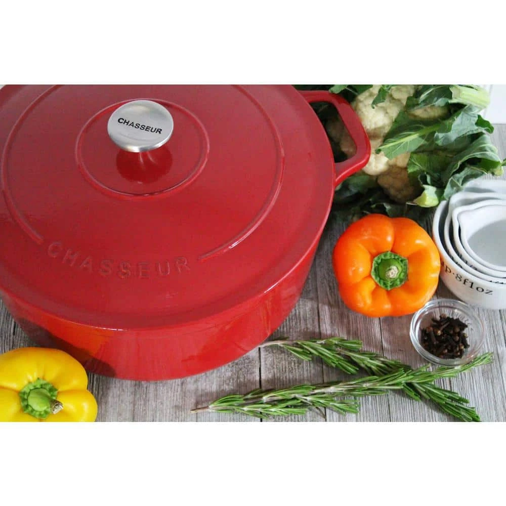 French Enameled 7.1 qt. Round Cast Iron Dutch Oven in Red with Lid by Chasseur - Image 3