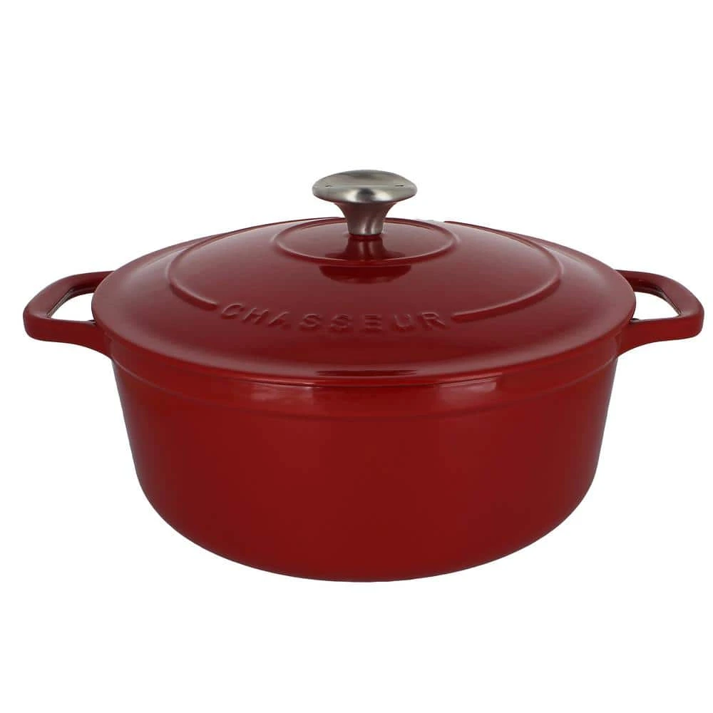 French Enameled 7.1 qt. Round Cast Iron Dutch Oven in Red with Lid by Chasseur