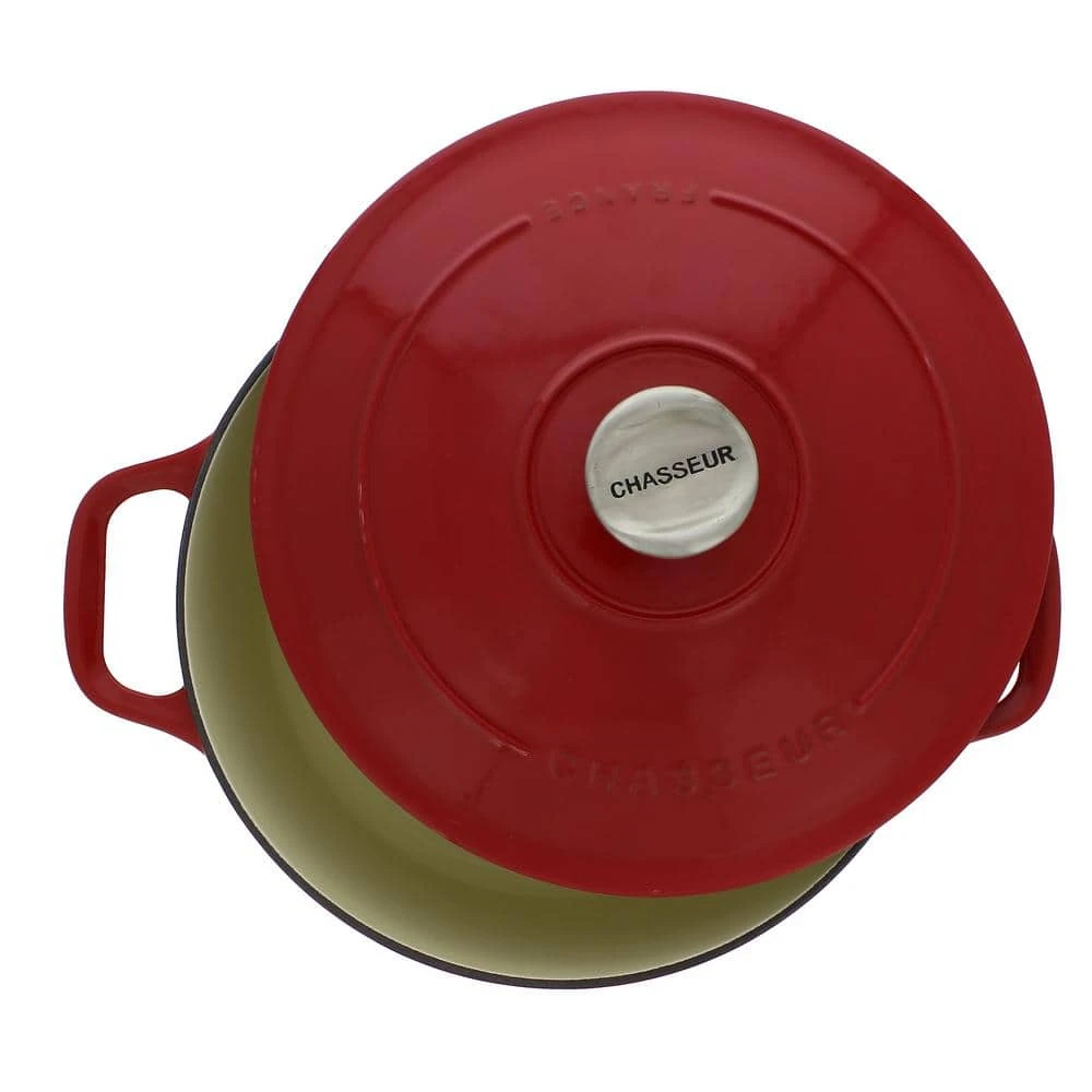 French Enameled 7.1 qt. Round Cast Iron Dutch Oven in Red with Lid by Chasseur - Image 2
