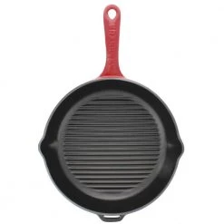 French Enameled 11 in. Cast Iron Grill Pan in Red by Chasseur
