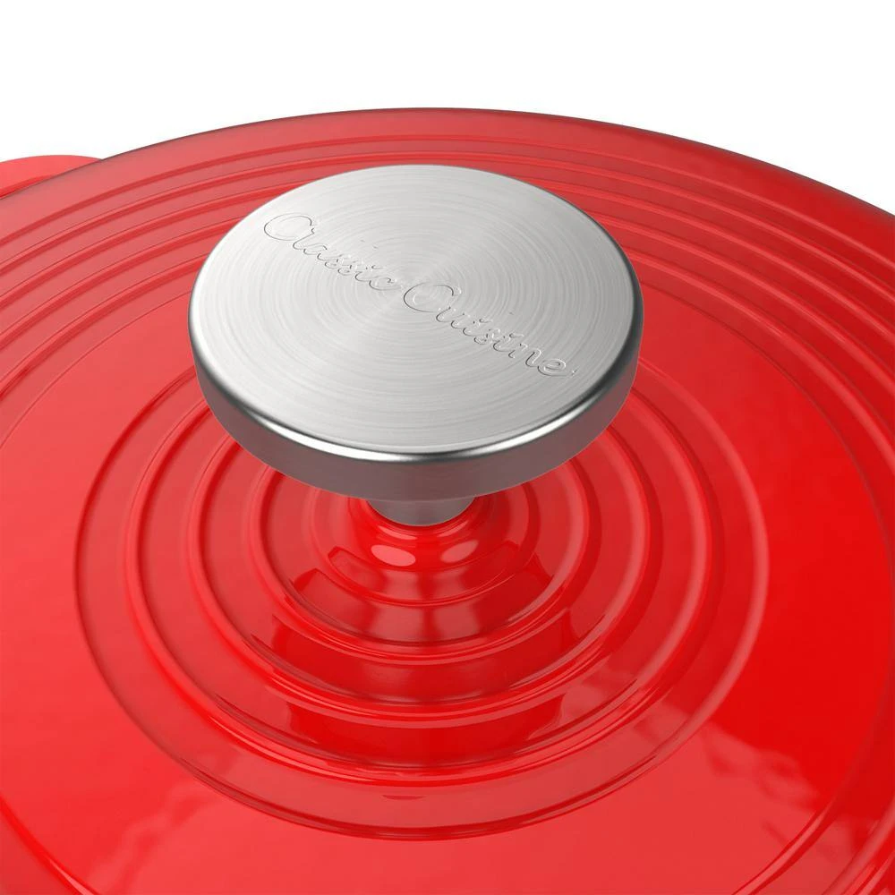 3 qt. Round Cast Iron Nonstick Casserole Dish in Red with Lid by Classic Cuisine - Image 4