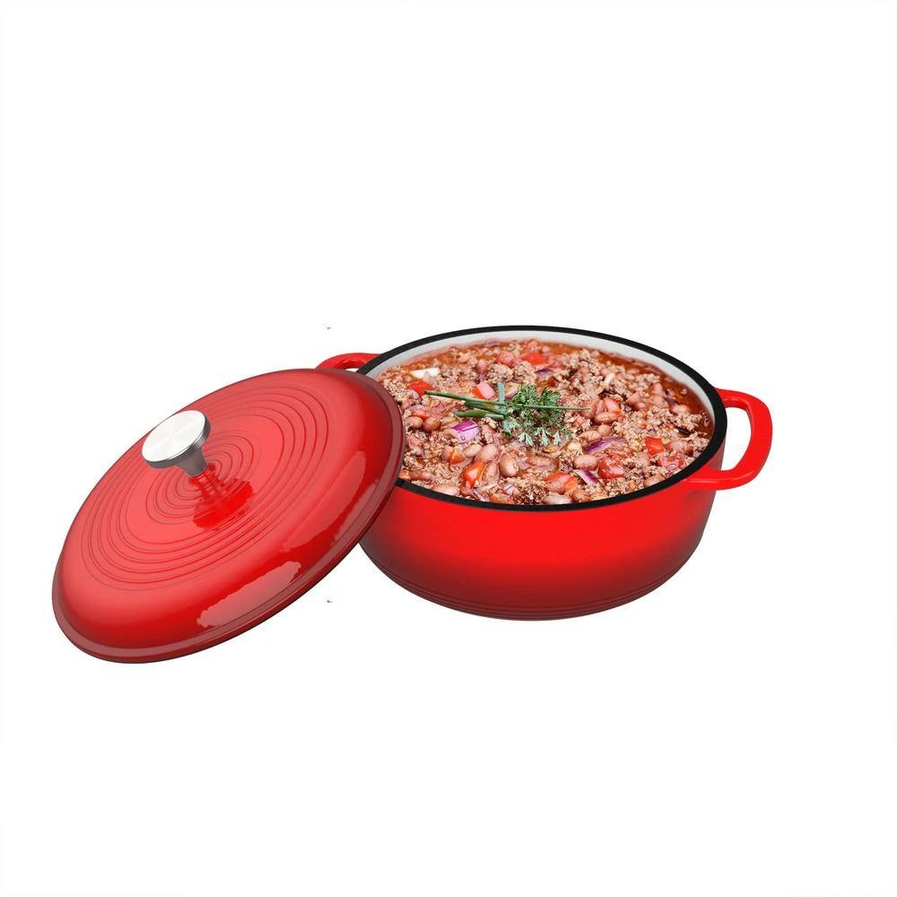 3 qt. Round Cast Iron Nonstick Casserole Dish in Red with Lid by Classic Cuisine - Image 3