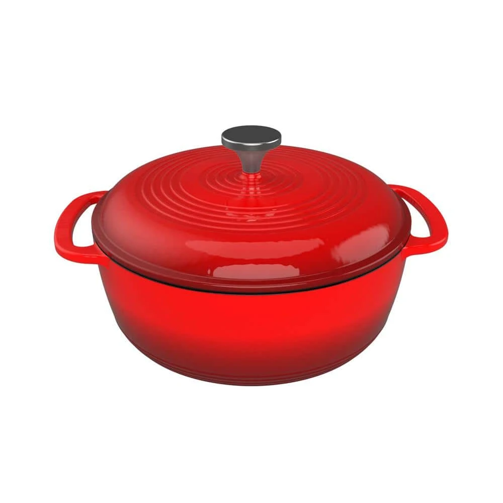 3 qt. Round Cast Iron Nonstick Casserole Dish in Red with Lid by Classic Cuisine