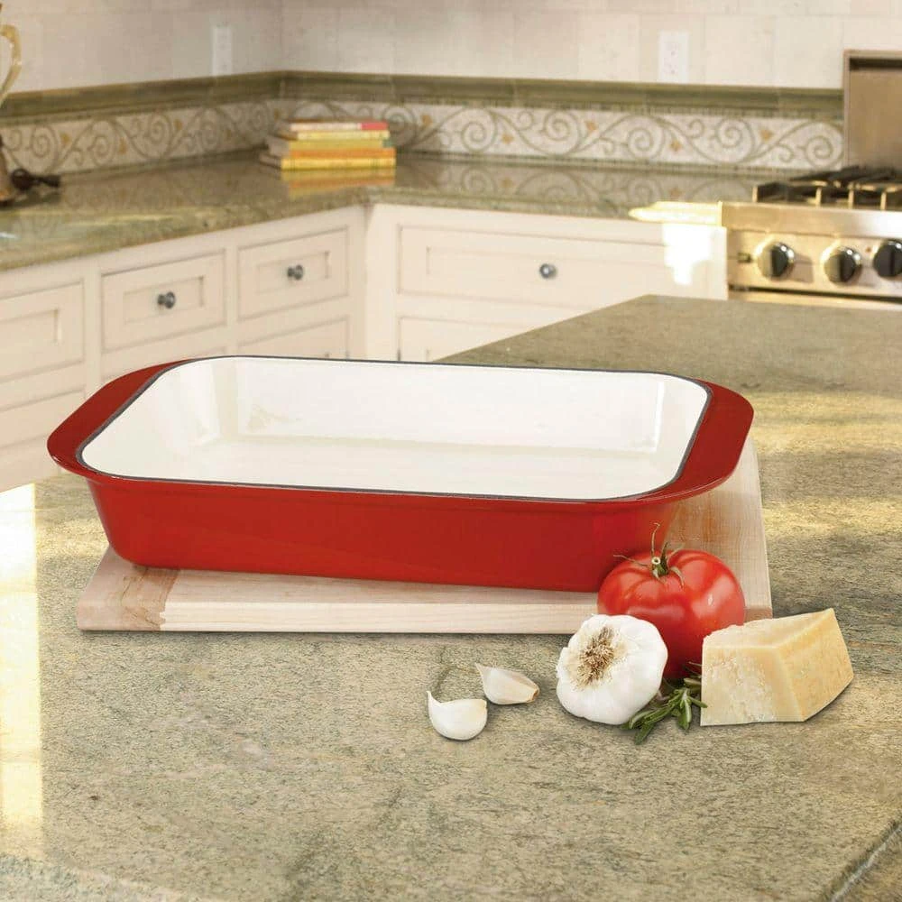 Chef's Classic Enameled Cast Iron 14 in. Roasting/Lasagna Pan in Cardinal Red by Cuisinart - Image 3