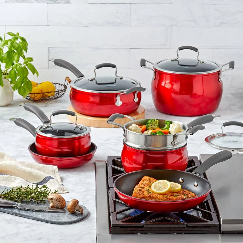 Translucent 11-Piece Hard-Anodized Aluminum Nonstick Cookware Set in Red by Epicurious - Image 7