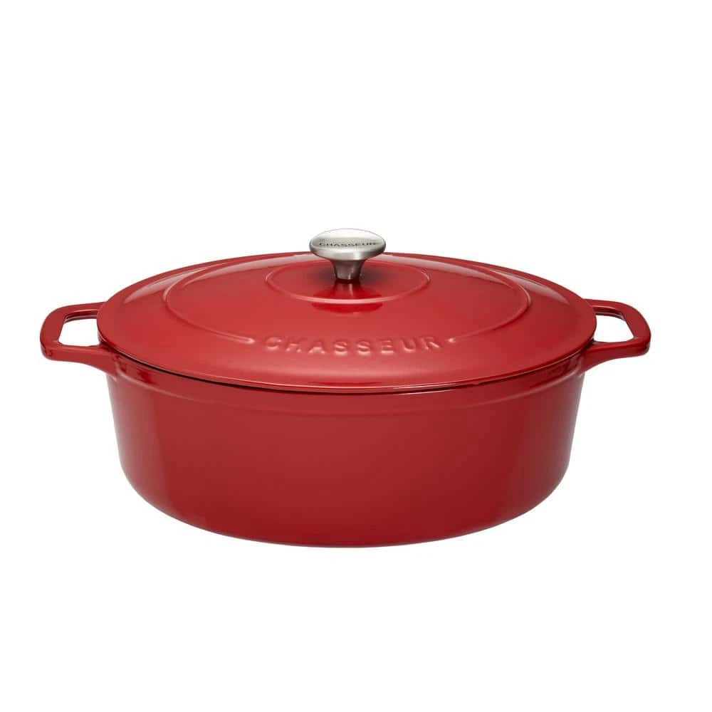 6 Qt. Red Chasseur French Enameled Cast Iron Oval Dutch Oven by French Home