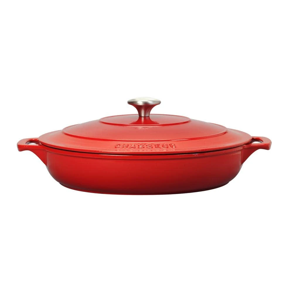 2.6 Qt. Red Chasseur French Enameled Cast Iron Braiser with Lid by French Home