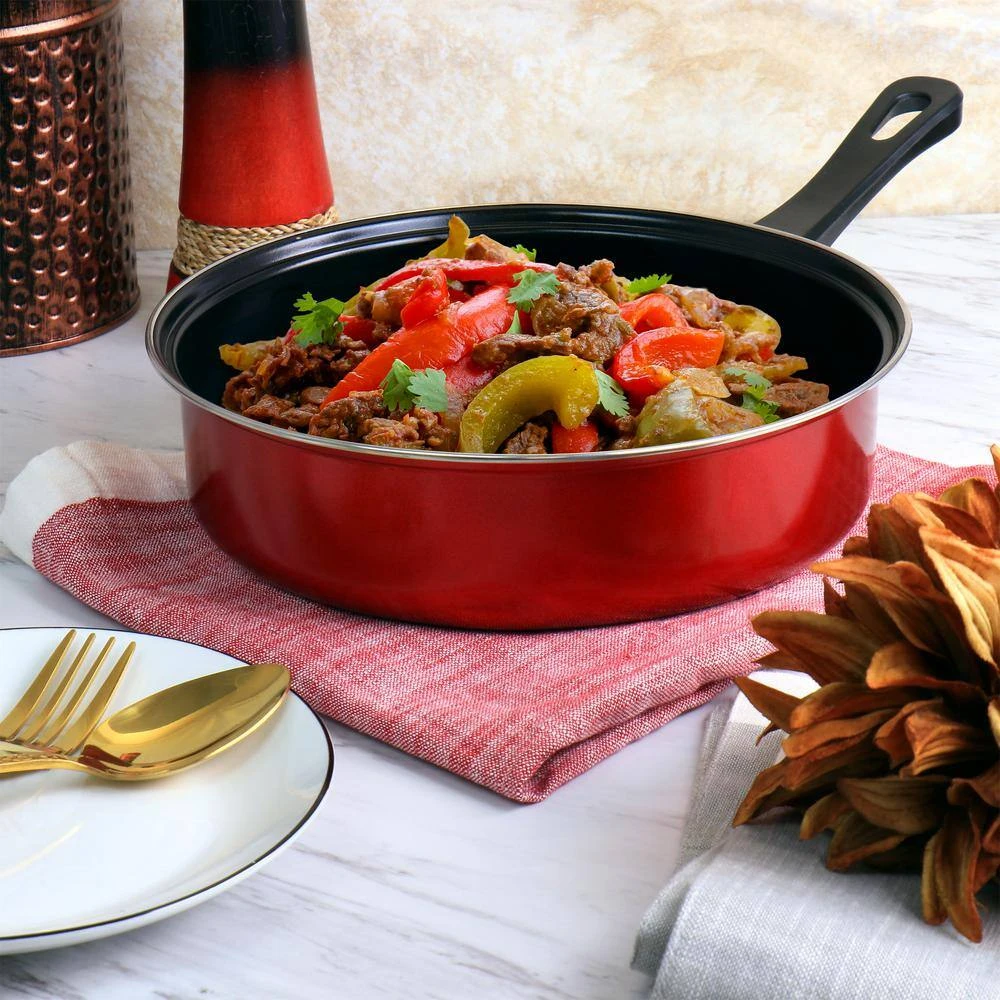 Cardinal 7-Piece Red Nonstick Steel Cookware Set by Gibson - Image 8