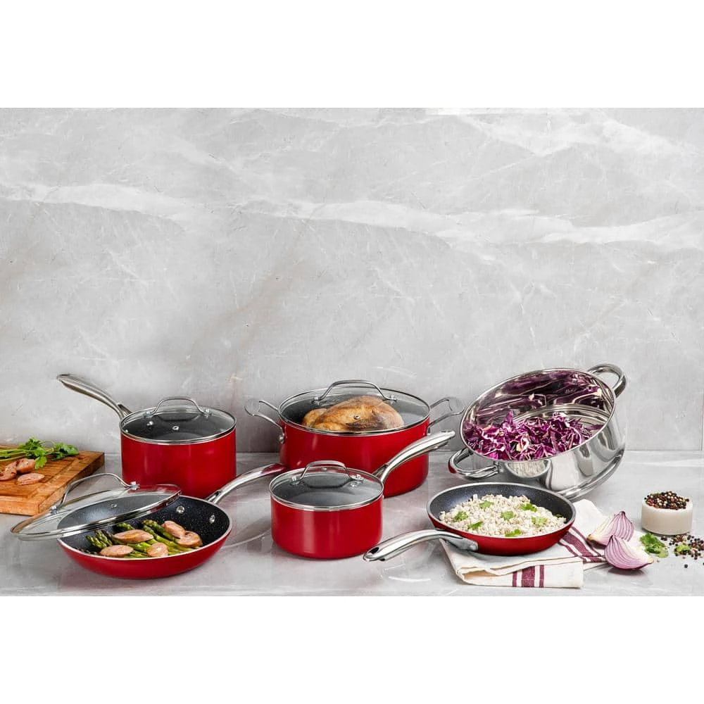 10-Piece Aluminum Ti-Ceramic Nonstick Round Cookware Set with Lids in Red by Gotham Steel - Image 2