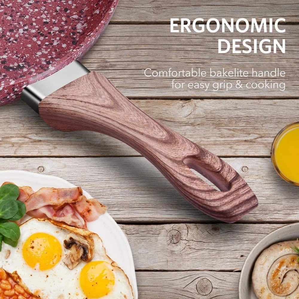 CSK 4-Pieces 10. in and 12. in Red Granite Aluminum Nonstick Induction Compatible Frying Pan Set with Lids by Unbranded - Image 2