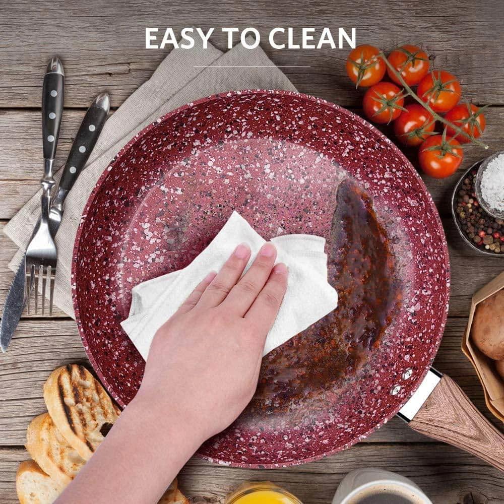 CSK 4-Pieces 10. in and 12. in Red Granite Aluminum Nonstick Induction Compatible Frying Pan Set with Lids by Unbranded - Image 3