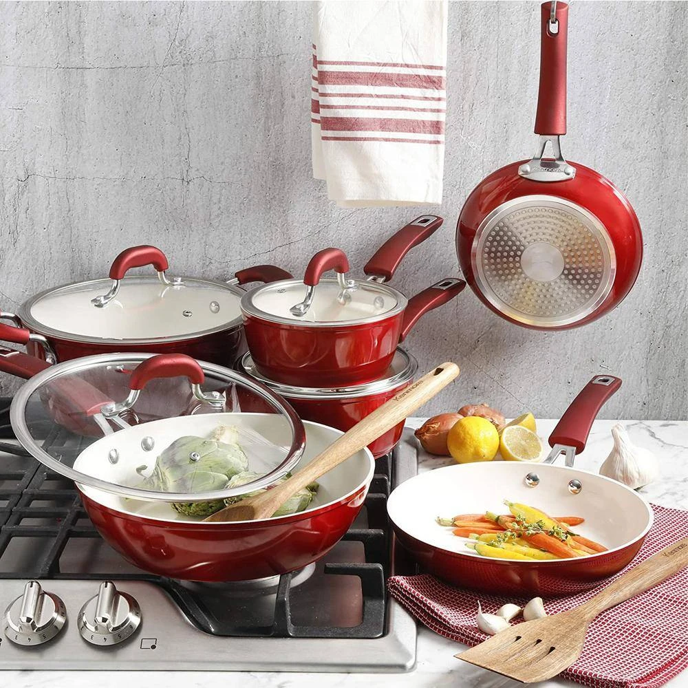 Arlington 12-Piece Aluminum Ceramic Nonstick Cookware Set in Red by KENMORE - Image 3