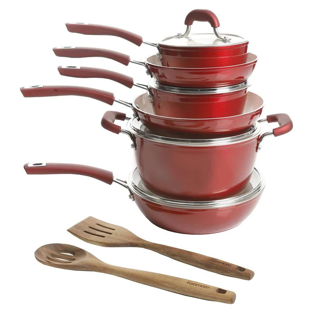 Arlington 12-Piece Aluminum Ceramic Nonstick Cookware Set in Red by KENMORE