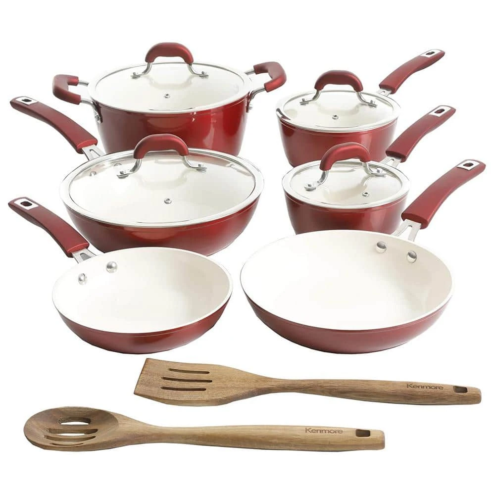 Arlington 12-Piece Aluminum Ceramic Nonstick Cookware Set in Red by KENMORE - Image 2