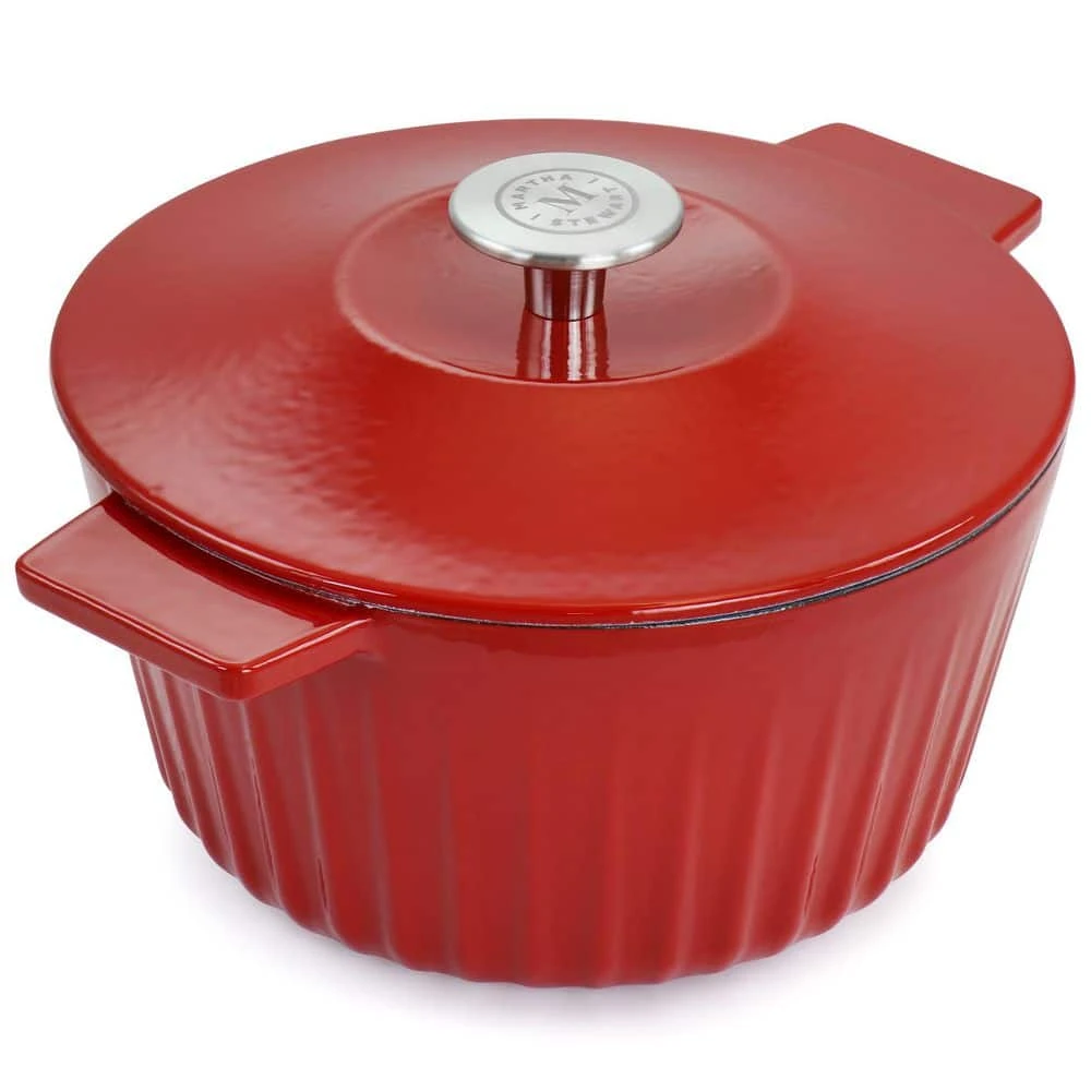 3 qt. Round Enameled Cast Iron Dutch Oven in Red with Lid by MARTHA STEWART - Image 2