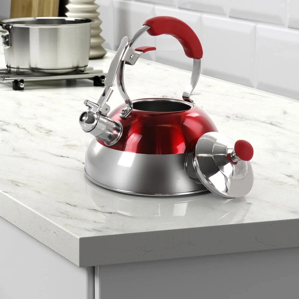 12-Cup Red Stainless Steel Whistling Kettle by MegaChef - Image 4