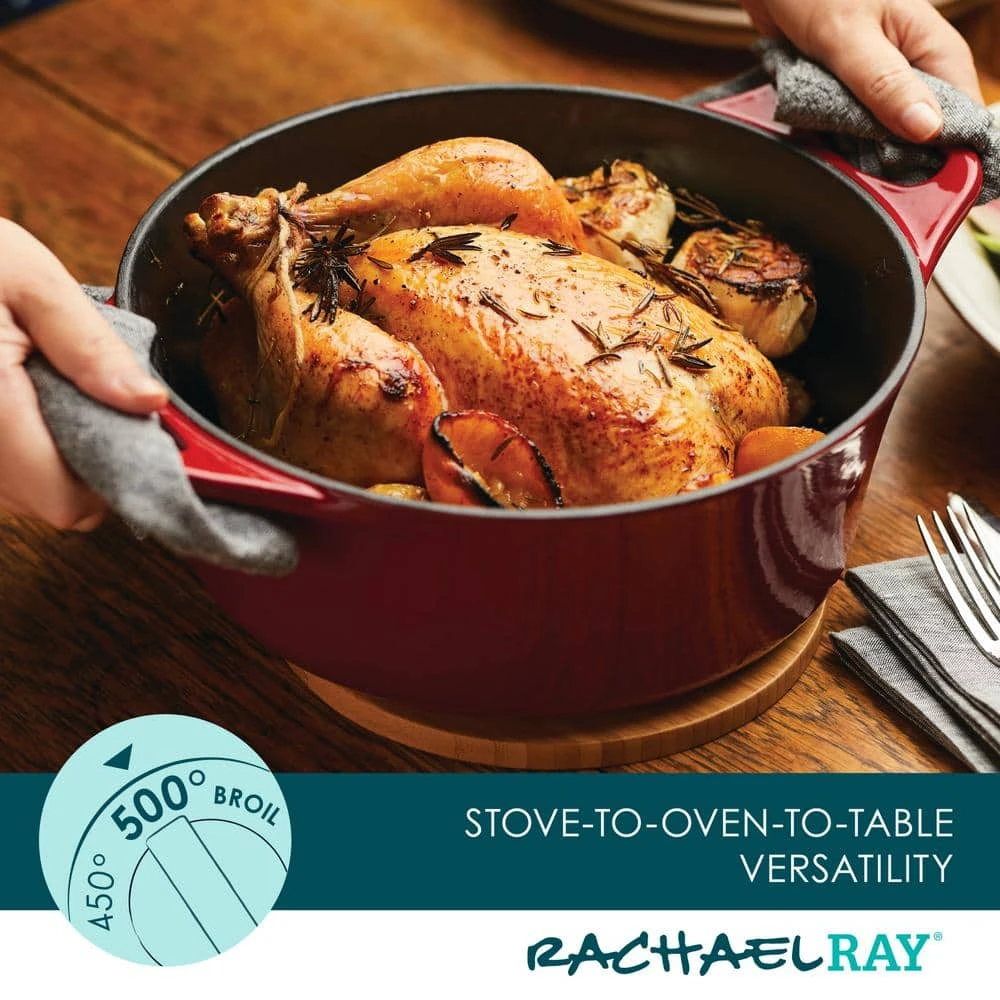 5 qt. Round Red Enameled Cast Iron Dutch Oven with Lid by Rachael Ray - Image 6