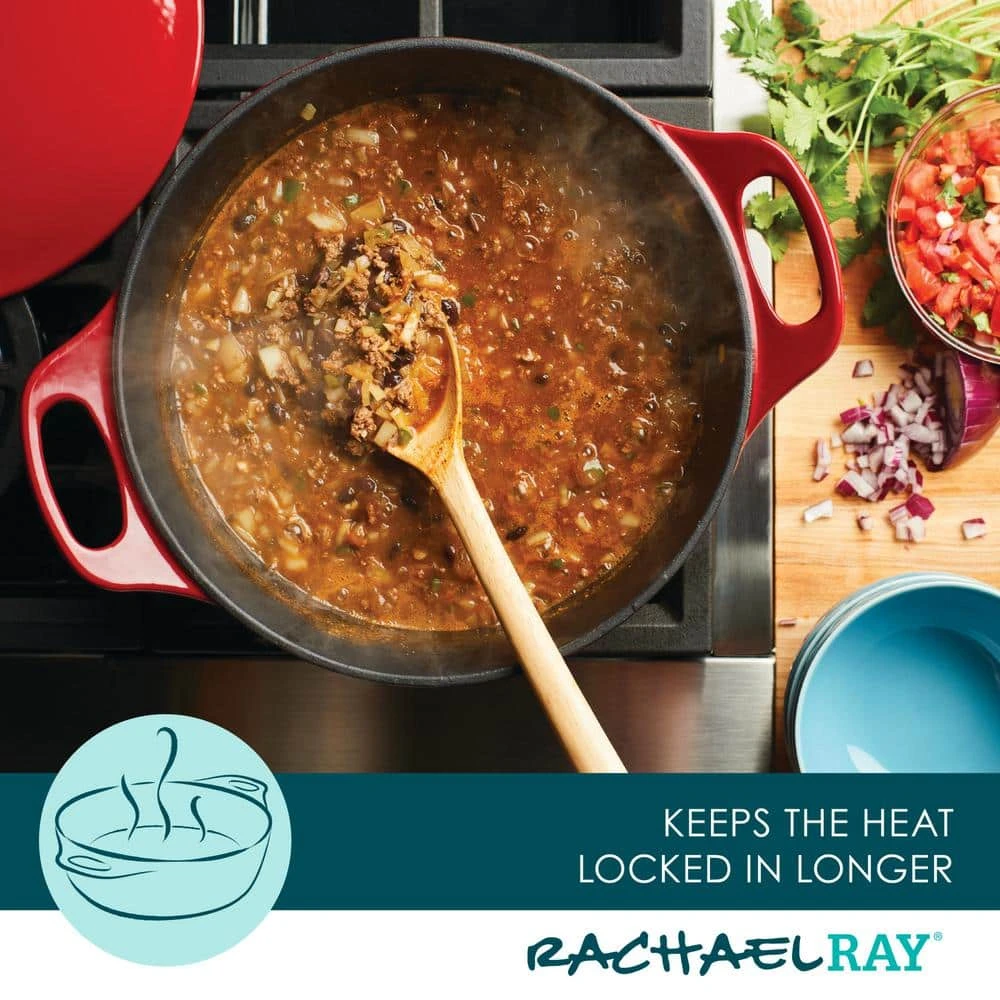 5 qt. Round Red Enameled Cast Iron Dutch Oven with Lid by Rachael Ray - Image 7