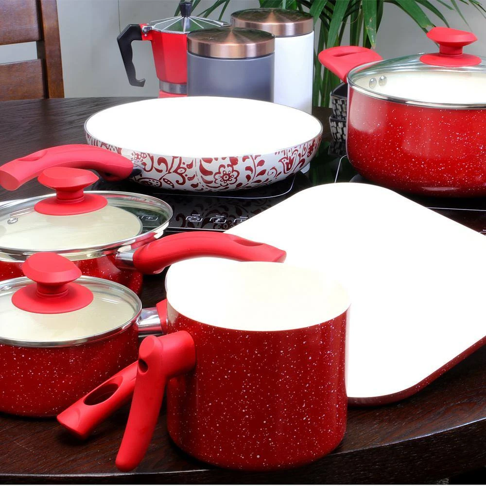 San Jacinto 9-Piece Aluminum Nonstick Cookware Set in Red Speckle by Oster - Image 4