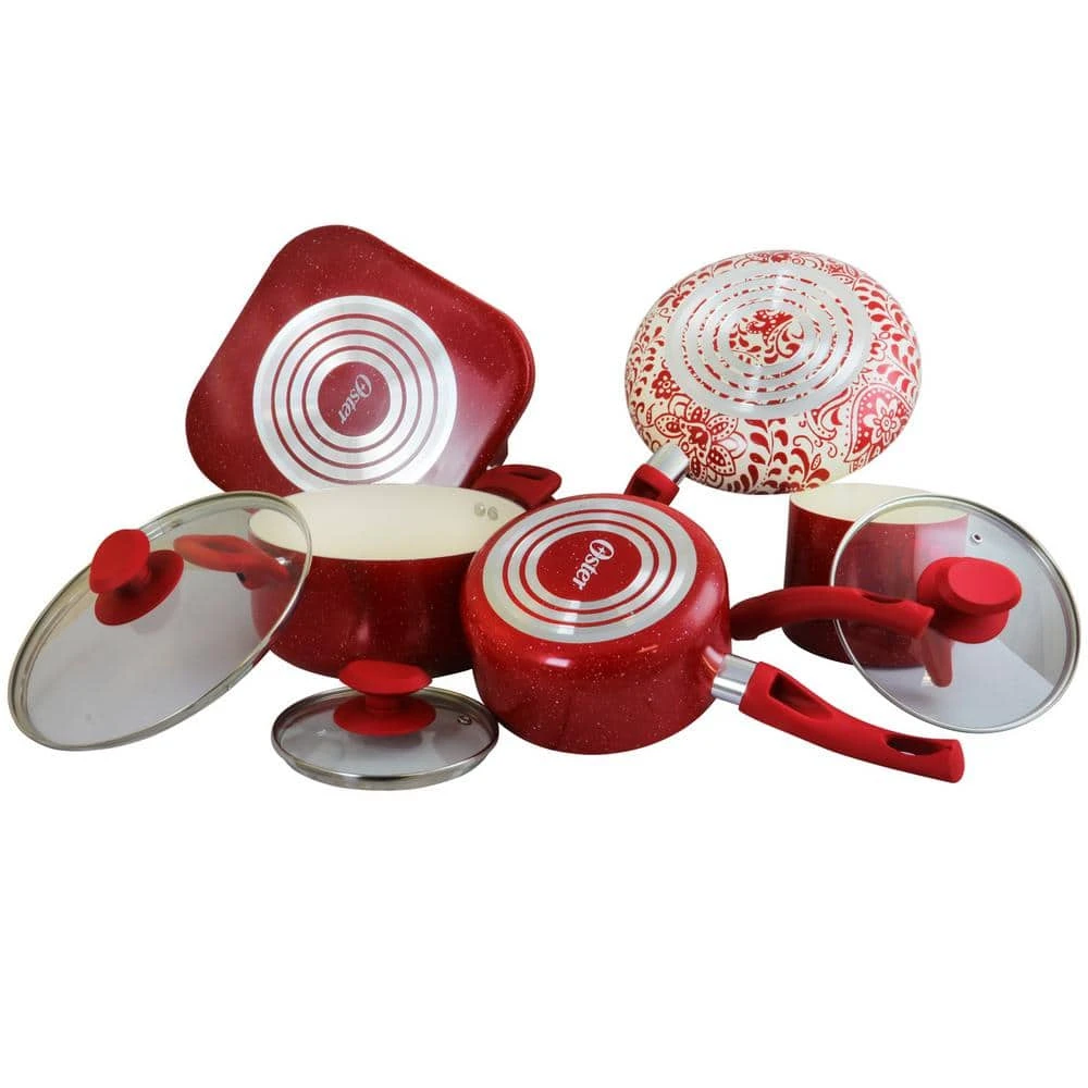 San Jacinto 9-Piece Aluminum Nonstick Cookware Set in Red Speckle by Oster - Image 3