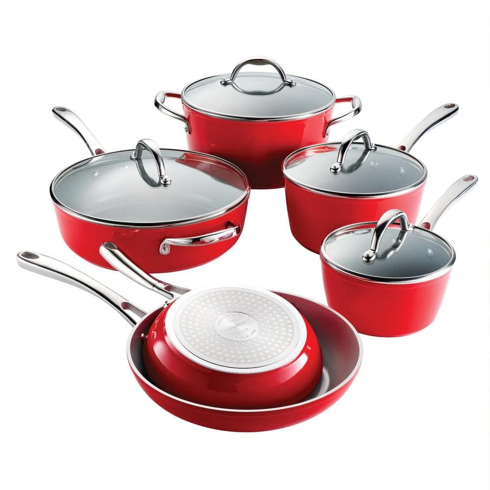 10 Piece Cold Forged Ceramic Cookware Set - Red by Tramontina
