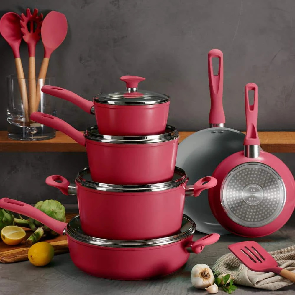 14-Piece Ceramic Cookware Set in Red by Tramontina - Image 2