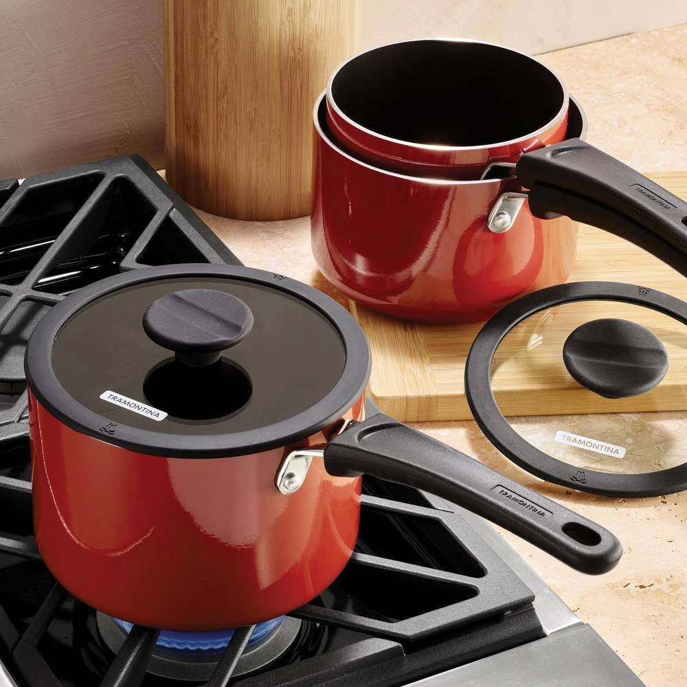 6-Piece Red Nesting Nonstick Sauce Pan Set by Tramontina - Image 6