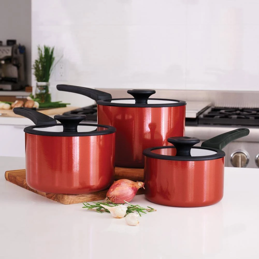6-Piece Red Nesting Nonstick Sauce Pan Set by Tramontina - Image 4