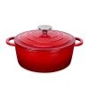 1-Piece 2.6 qt. Red Round Enamel Cast Iron Dutch Oven with Lid by Velaze