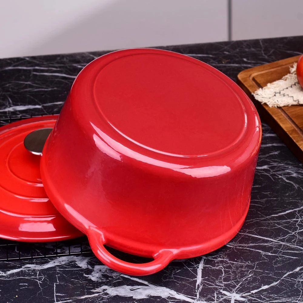 1-Piece 4 qt. Red Round Enamel Cast Iron Dutch Oven with Lid by Velaze - Image 7
