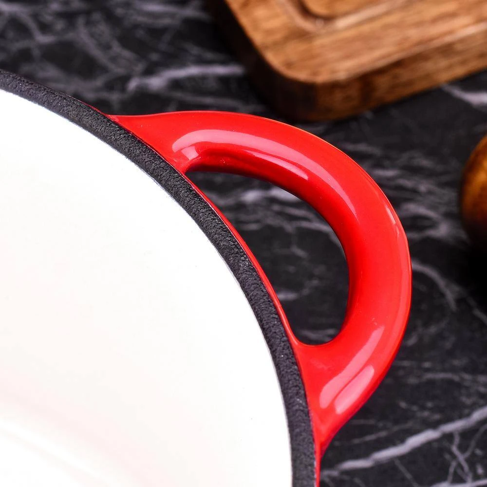 1-Piece 4 qt. Red Round Enamel Cast Iron Dutch Oven with Lid by Velaze - Image 6