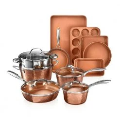 Hammered Copper 15-Piece Aluminum Non-Stick Cookware Set and Bakeware Set by Gotham Steel